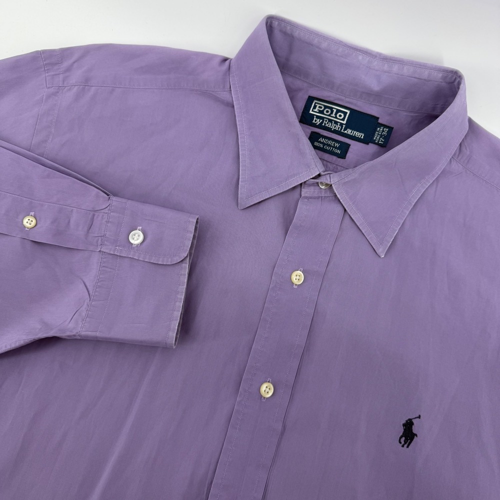 Polo Ralph Lauren Andrew Button Down Mens 17-34 Purple Solid Long Sleeve Shirt